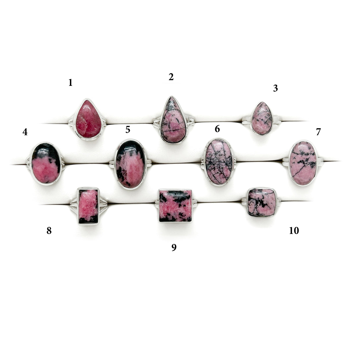Rose et Noir | Simple Sterling Silver Rhodonite Ring  Rhodonite Large Eclectic Silver Artisan Ring, Size 8 (Berry Pink, Black) display picture 1